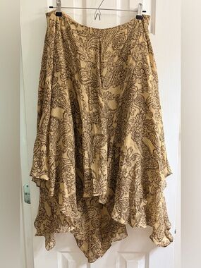 Vintage Lauren Ralph Lauren Women’s Silk Handkerchief Hem Paisley Midi Skirt Y2K